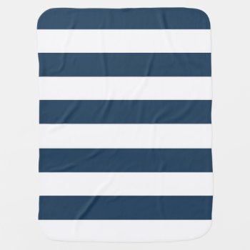 Navy Blue And White Bold Stripes Baby Blanket by bellababydesigns at Zazzle
