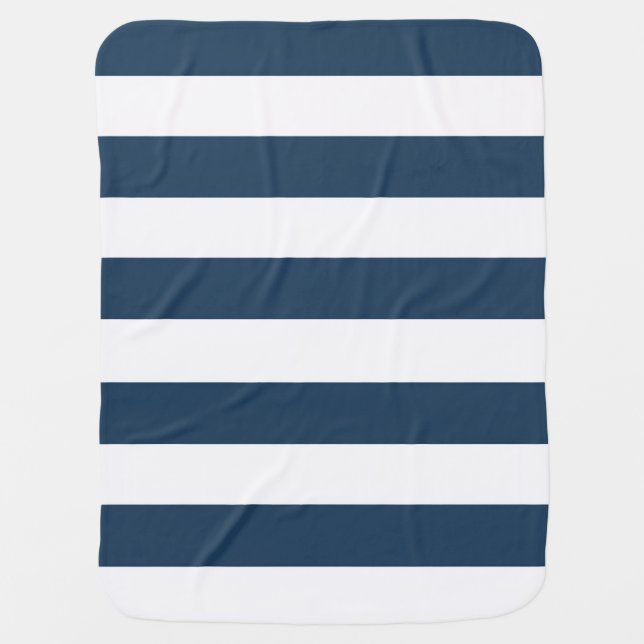 Navy Blue and White Bold Stripes Baby Blanket (Front)