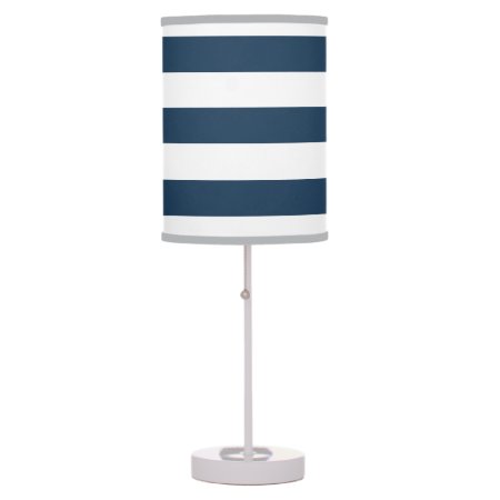 Navy Blue And White Bold Stripes Table Lamp
