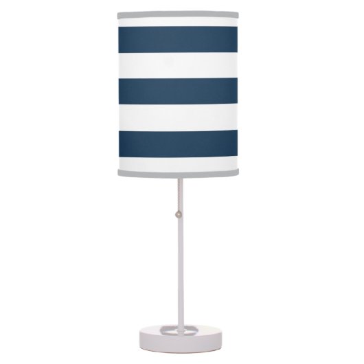 Navy Blue and White Bold Stripes Table Lamp (Front)