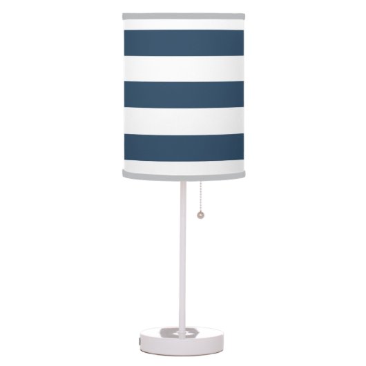 Navy Blue and White Bold Stripes Table Lamp (Left)