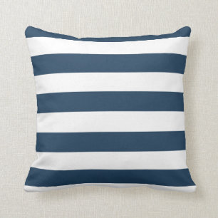 Navy Blue and White Bold Stripes Throw Pillow