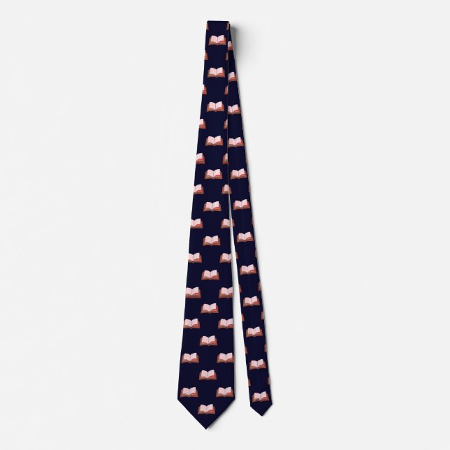 Navy Blue and White Book Lover's Work, Graduation Neck Tie (Front)