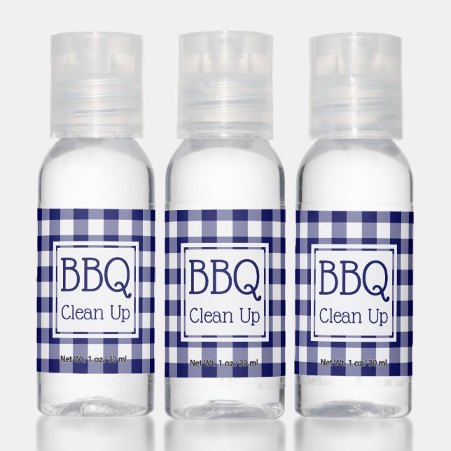Navy Blue and White Buffalo Check BBQ Party Hand Sanitizer (Set)