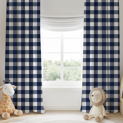 Navy Blue And White Buffalo Plaid Checkered Blackout Curtains