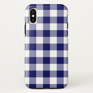 Navy Blue and White Buffalo Plaid iPhone X Case