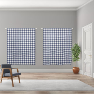 Navy Blue and White Buffalo Plaid Pattern Sheer Curtains