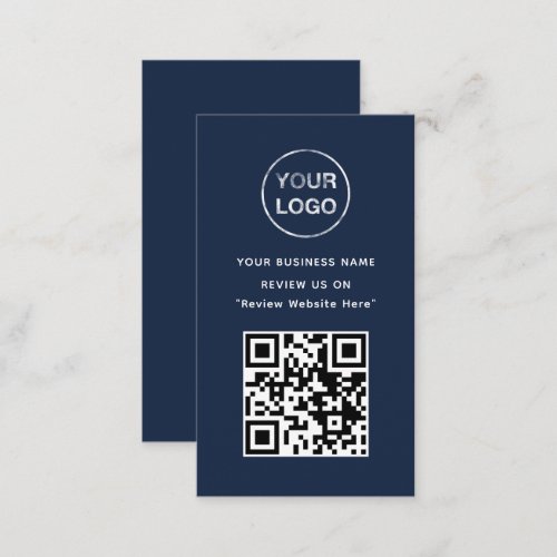 Navy Blue and White Business Review Card