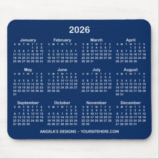 Navy Blue and White Calendar Promotional Mouse Pad