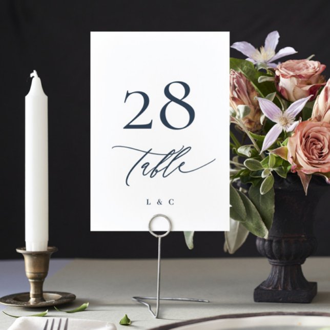 Navy Blue and White Calligraphy Modern Wedding Table Number (Creator Uploaded)