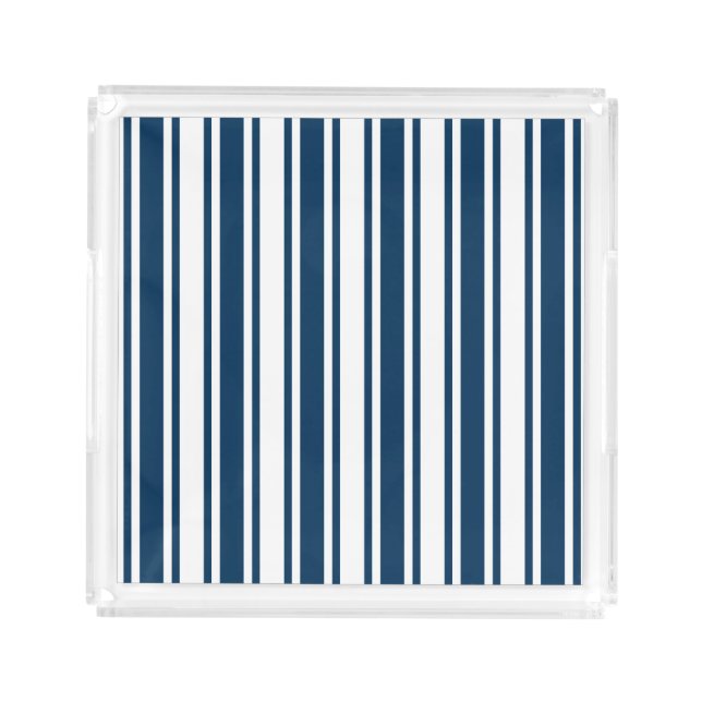 Navy blue and white candy stripes acrylic tray (Front)
