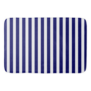 Navy blue and white candy stripes bath mat
