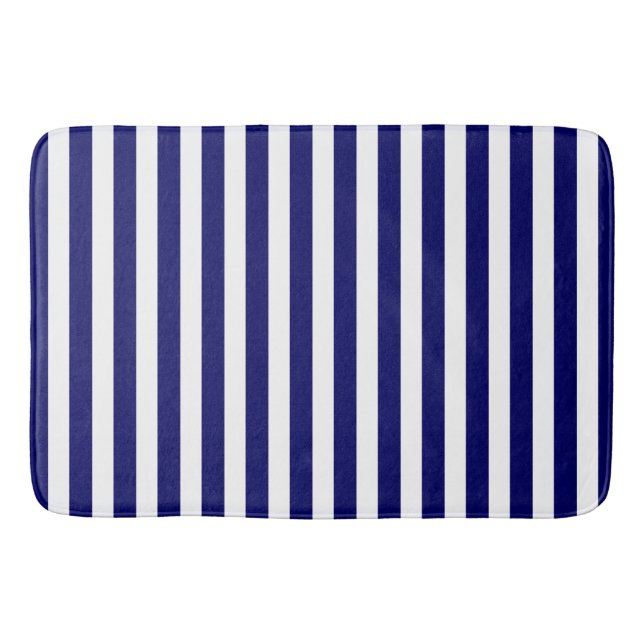 Navy blue and white candy stripes bath mat (Front)