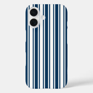 Navy blue and white candy stripes iPhone 16 case