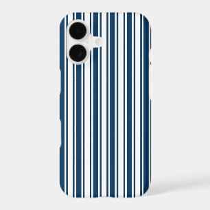 Navy blue and white candy stripes iPhone 17 case