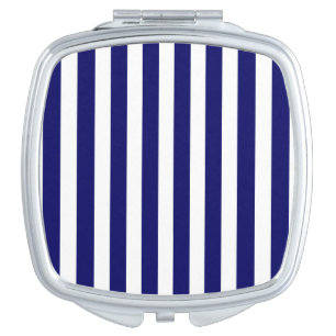 Navy blue and white candy stripes compact mirror