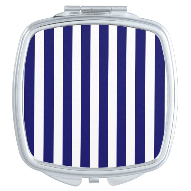 Navy blue and white candy stripes compact mirror (Front)
