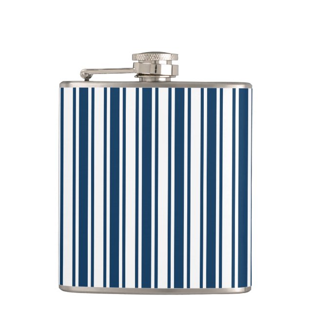 Navy blue and white candy stripes flask (Front)