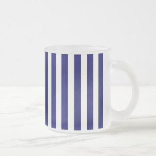 Navy blue and white candy stripes frosted glass coffee mug