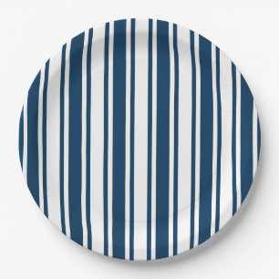 Navy blue and white candy stripes paper plates