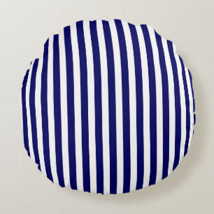 Navy blue and white candy stripes round pillow