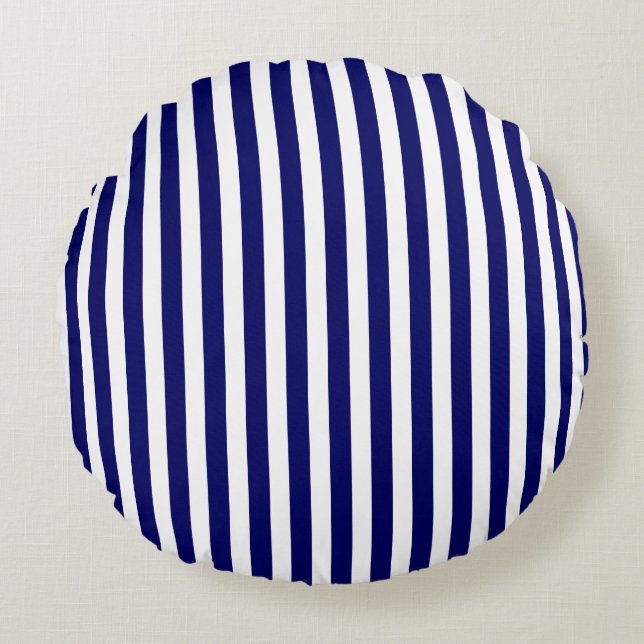 Navy blue and white candy stripes round pillow (Front)