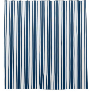 Navy blue and white candy stripes shower curtain