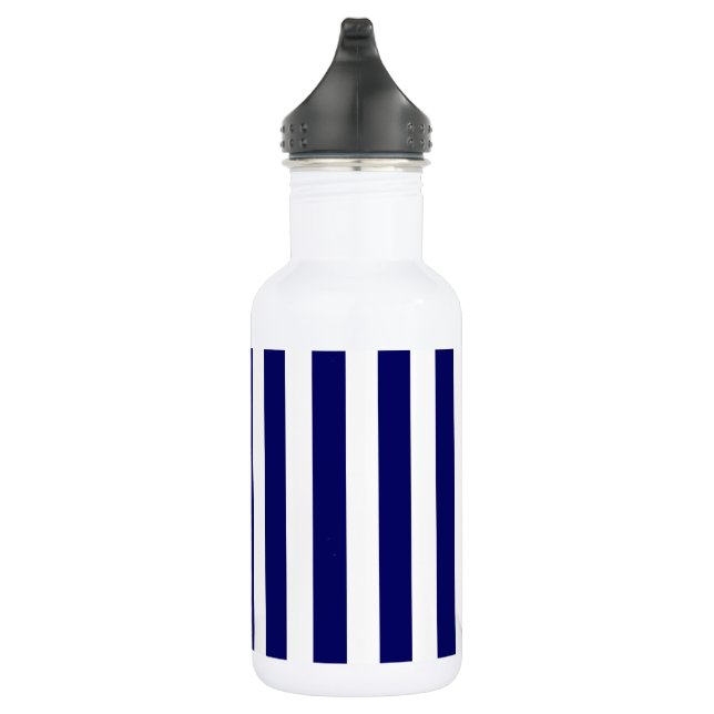 Navy blue and white candy stripes stainless steel water bottle (Right)
