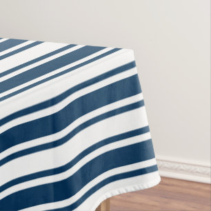 Navy blue and white candy stripes tablecloth
