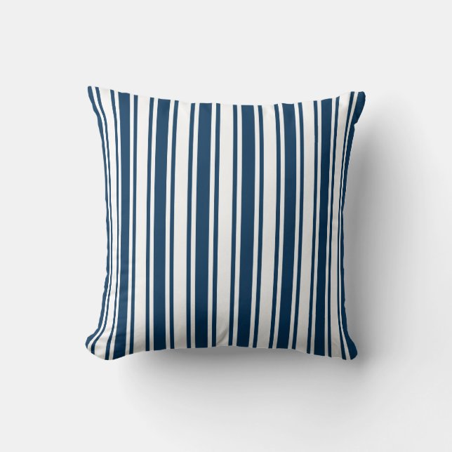 Navy blue and white candy stripes throw pillow (Front)