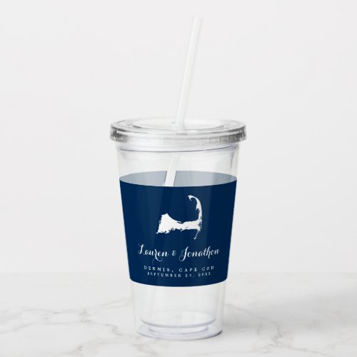 Navy Blue and White Cape Cod Map Wedding Guest Acrylic Tumbler