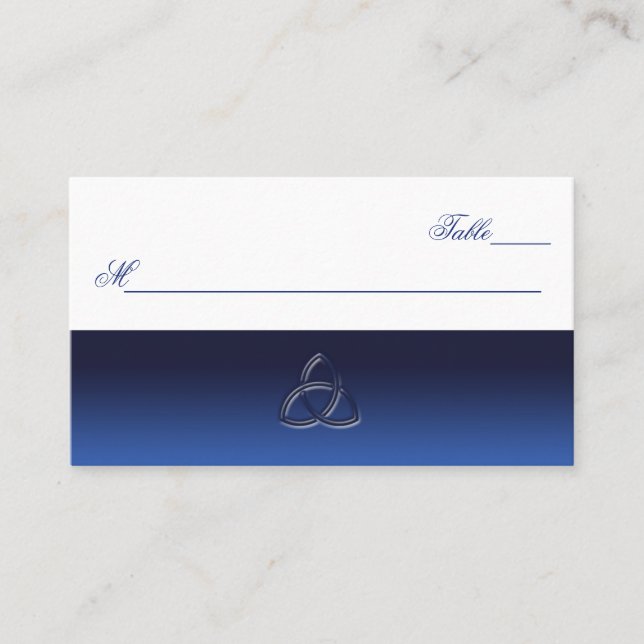 Navy Blue and White Celtic Love Knot Place Card (Front)