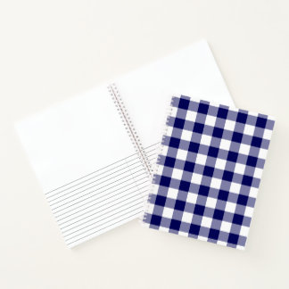 Navy Blue and White Checked Plaid Sketch Notes Notebook