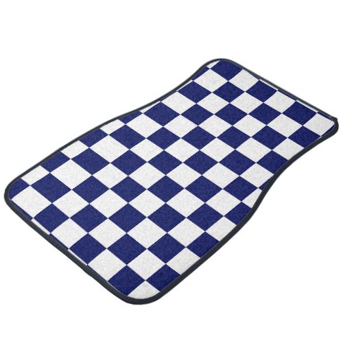 Navy Blue and White Checker Pattern Car Mat