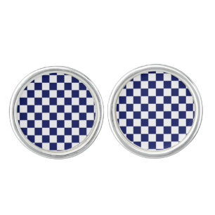 Navy Blue and White Checker Pattern Cufflinks
