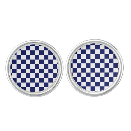 Navy Blue and White Checker Pattern Cufflinks