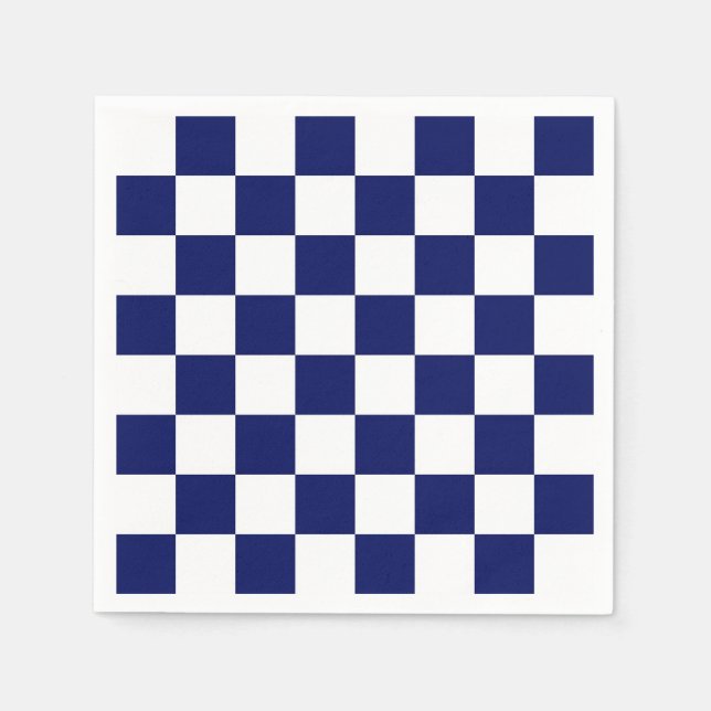 Navy Blue and White Checker Pattern Paper Napkins (Front)