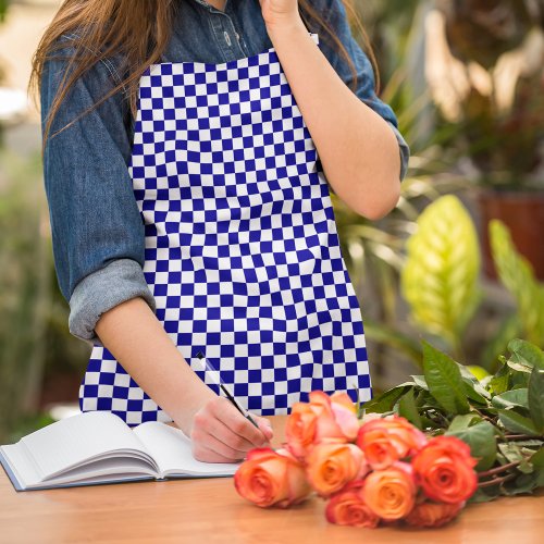 Navy Blue and White Checkerboard Pattern Apron