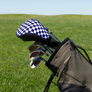 Navy Blue and White Checkerboard Pattern Golf Head Cover