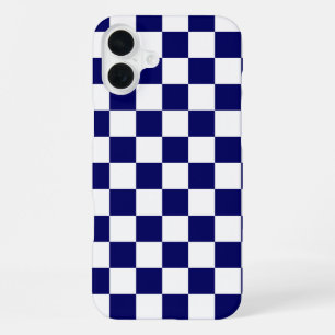 Navy Blue and White Checkerboard Pattern iPhone 16 Plus Case