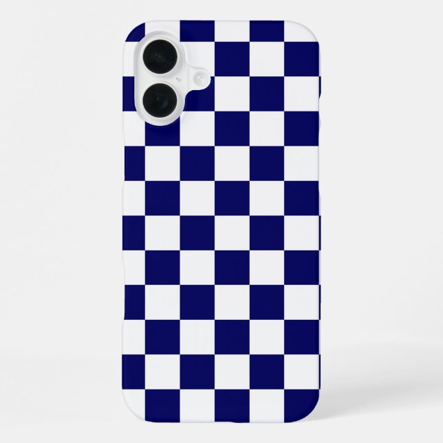 Navy Blue and White Checkerboard Pattern iPhone Case (Back)