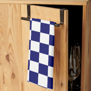 Navy Blue and White Checkerboard Pattern Kitchen Towel