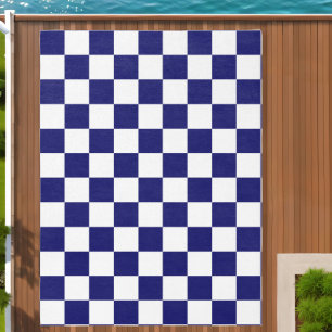 Navy Blue and White Checkerboard Pattern Outdoor Rug