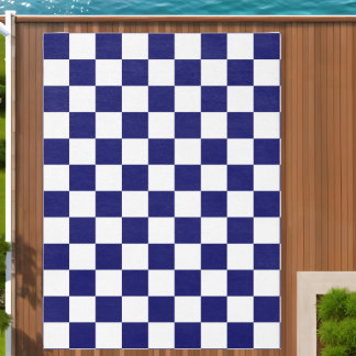 Navy Blue and White Checkerboard Pattern Outdoor Rug