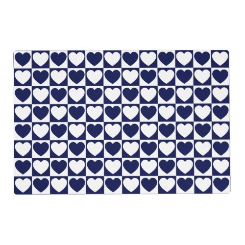 Navy Blue and White Checkered Pattern With Hearts Placemat