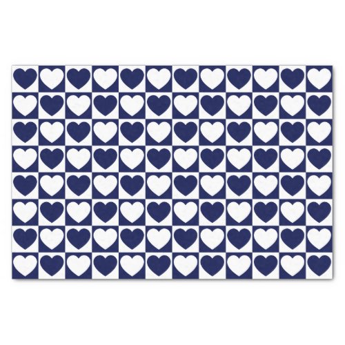 Navy Blue and White Checkered Pattern With Hearts Tissue Paper