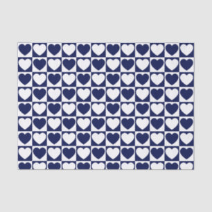 Navy Blue and White Checkered Pattern With Hearts Tissue Paper