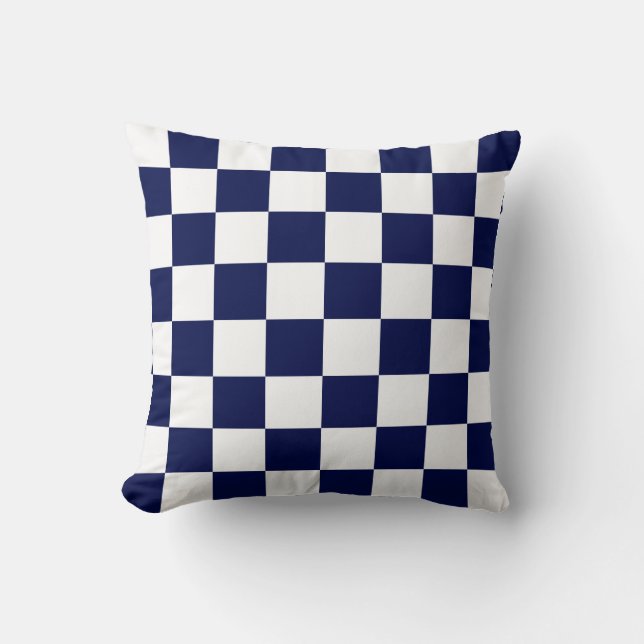 Navy Blue and White Checks Throw Pillow (Front)