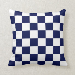 Navy Blue and White Checks Throw Pillow