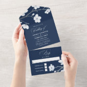 Navy Blue and White Cherry Blossoms Wedding All In All In One Invitation (Tearaway)